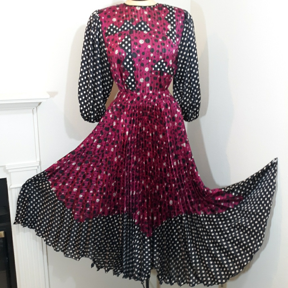 Vtg Diane Freis Polka Dot Georgette 2pc Dress M L